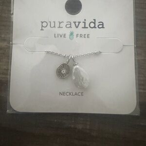 Pura Vida Silver Chain Necklace with White Shell Charm